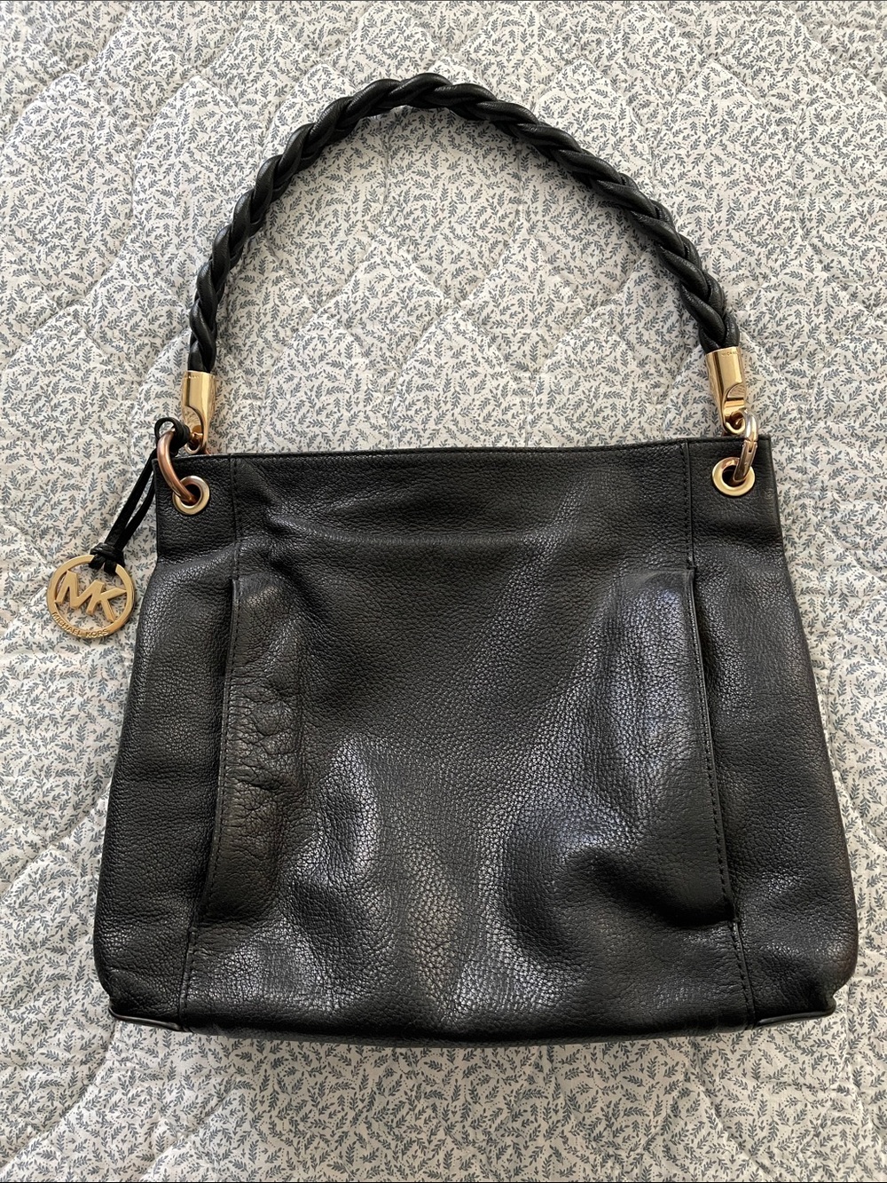 Michael Kors Naomi black pebbled leather tote bag with braided strap